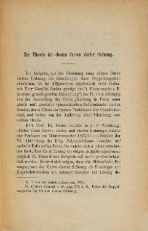 Zur Theorie der ebenen Curven vierter Ordnung
