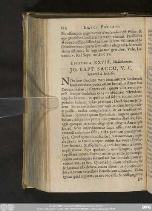Epistola XXVIII. Mediolanum. Io. Bapt. Sacco, V. C. Senatui à-Secretis.