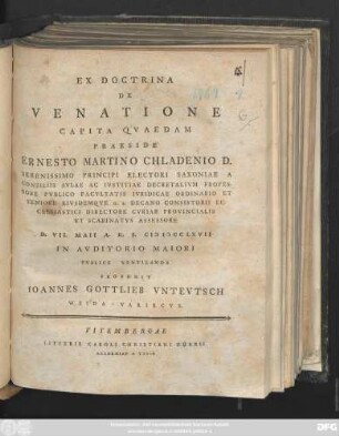 Ex Doctrina De Venatione Capita Qvaedam