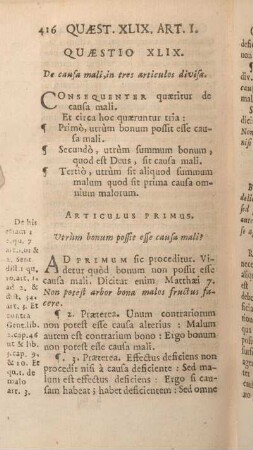 Quaestio XLIX. De causa mali, in tres articulos divisa.