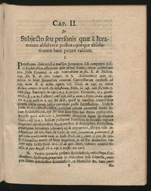 Cap. II. De Subiecto seu personis quae a Iuramento absolvere possint, quaeque absolutionem hanc petere valeant.