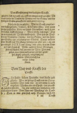 Von Nutze und Krafft der Tauffe.
