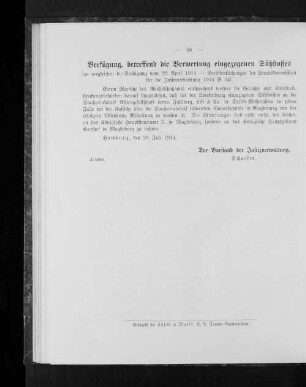 Verfügung, betreffend die Verwertung eingezogenen Süßstoffes