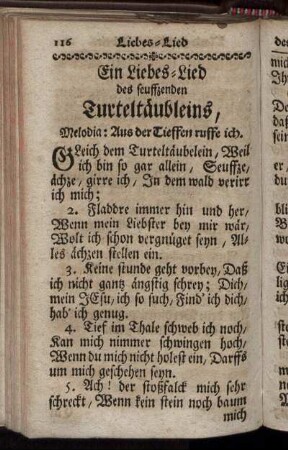 Ein Liebes-Lied des seuffzenden Turteltäubleins, Melodia: Aus der Tieffen ruffe ich.