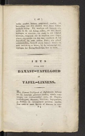 Lets over het damast-tafelgoed of tafel-linnens.