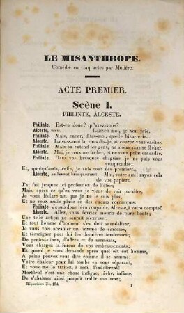 Le misanthrope : comédie en cinque actes