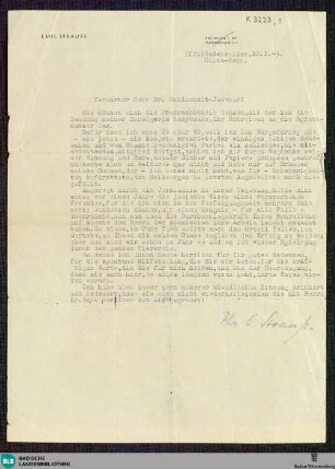 Brief von Emil Strauß an Rudolf K. Goldschmit-Jentner vom 20.01.1949 - K 3223, 1