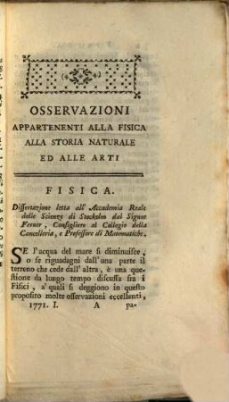 Osservazioni spettanti alla fisica, alla storia naturale ed alle arti. 1771, Juli