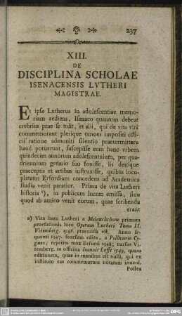 XIII. Disciplina Scholae Isenacensis Lutheri Magistrae