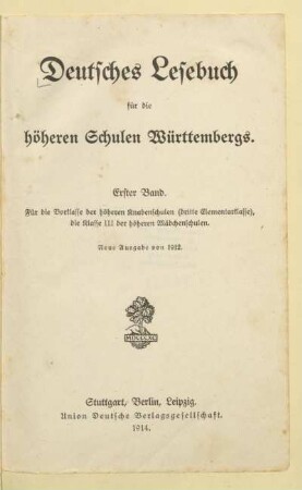 Band 1, [Schülerband]: Für die Vorklasse der höheren Knabenschulen (dritte Elementarklasse), die Klasse III der höheren Mädchenschulen