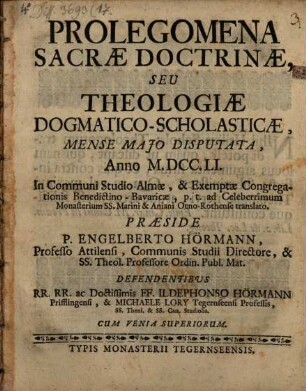 Prolegomena s. doctrinae, s. theologiae dogmatico-scholasticae