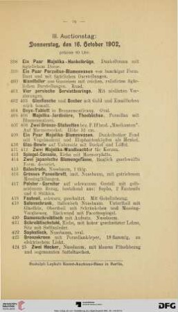 III. Auctionstag (Nr. 398-657)