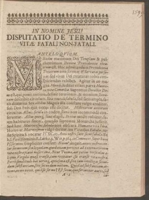 Disputatio De Termino Vitae Fatali Non-Fatali. Anteloquium.
