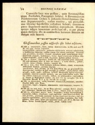 Glossematibus passim adspersis ista lubet adjicere