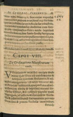 Caput VIII. De Ordinatione Ministrorum verbi.