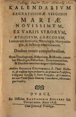Kalendarium sacratissimae Virginis Mariae novissimum, 1