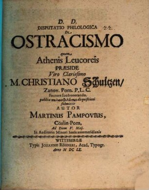 Diss. philol. de ostracismo