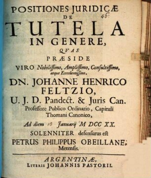 Positiones iur. de tutela in genere