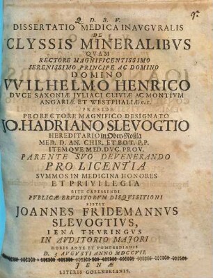 Dissertatio medica inauguralis de clyssis mineralibus