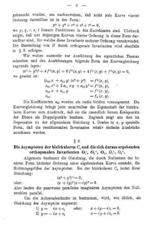 § 3. Die Asymptoten der bizirkularen C 4 und die sich daraus ergebenden orthogonalen Invarianten O1', O1'',O2, ...2', ...2'',