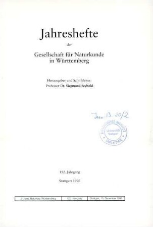 Bd. 152, 1996: Jahreshefte der Gesellschaft für Naturkunde in Württemberg