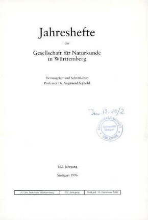 Bd. 152, 1996: Jahreshefte der Gesellschaft für Naturkunde in Württemberg