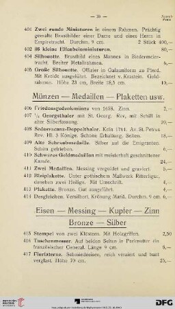 Eisen. Messing. Kupfer. Zinn. Bronze. Silber (Nr. 415-490)