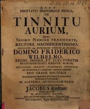 Disputatio Inauguralis Medica, De Tinnitu Aurium