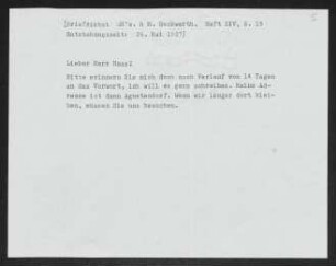 Brief von Gerhart Hauptmann an Willy Haas