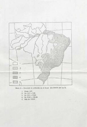 2, Karte : Densidad de población en el Brasil