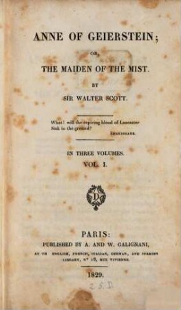 Anne of Geierstein, or, the maiden of the mist : in three volumes, 1
