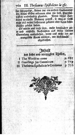 Inhalt des sechs und viertzigster Theiles.