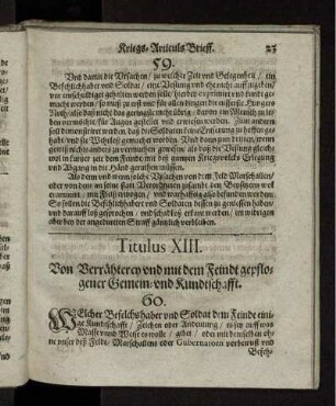 Titulus XIII. Von Verrähtterey und mit dem Feindt gepflogener Gemein und Rundtschafft