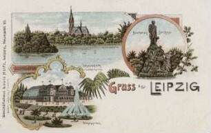 Gruss aus Leipzig: Johannapark m. Lutherkirche, Bismarck-Denkmal, Palmengarten