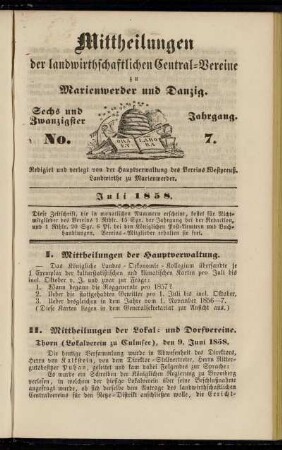 Sechs und Zwanzigster Jahrgang. No. 7. Juli 1858.