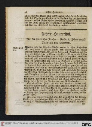 Achter Haupttitul. Von den Nordischen Reichen. Rußland, Dännemarck, Norwegen und Schweden