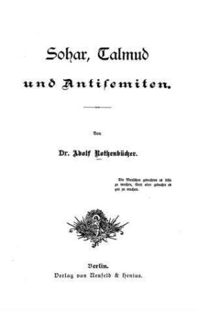Sohar, Talmud und Antisemiten / von Adolf Rothenbücher
