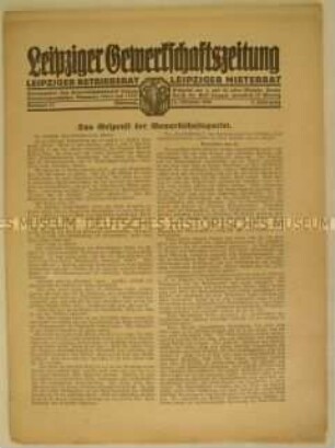 Mitteilungsblatt "Leipziger Gewerkschaftszeitung" u.a. über Kinderarbeit