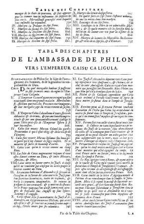Table Des Chapitres De L'Ambassade De Philon Vers L'Empereur Caisu Caligula