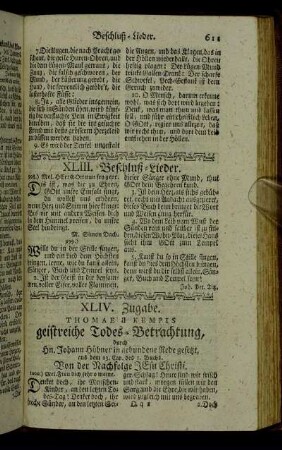 XLIV. Zugabe. Thomae Kempis geistreiche Todes-Betrachtung,[...]