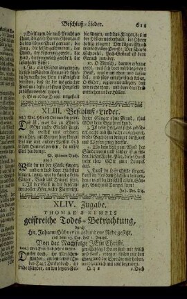 XLIV. Zugabe. Thomae Kempis geistreiche Todes-Betrachtung,[...]