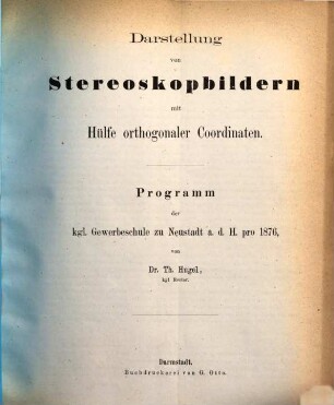 Darstellung von Stereoskopbildern mit Hülfe orthogonaler Coordinaten