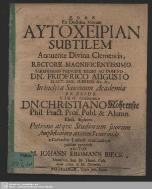 Ex Doctrina Morum Autocheirian Subtilem