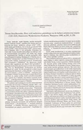 54: [Rezension von: Teresa Grzybkowska, Złoty wiek malarstwa gdańskiego na tle kultury artystycznej miasta 1520-1620, Państwowe Wydawnictwo Naukowe, Warszawa 1990, ss.201, il. 150]