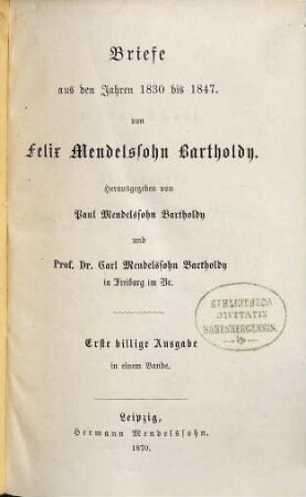 Briefe aus den Jahren 1830 bis 1847
