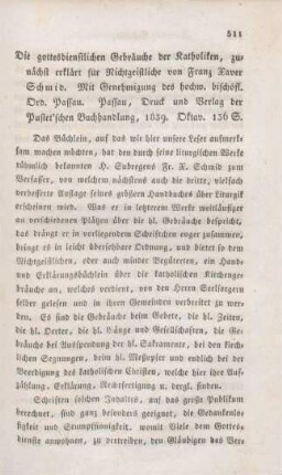 511-513 [Rezension] Schmid, Franz Xaver, Die gottesdienstlichen Gebräuche der Katholiken