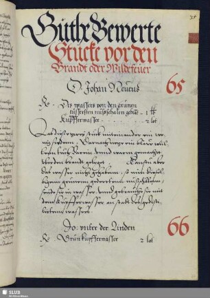 Bl. 37r-49r: Guthe Bewerte Stücke vor den Brandt oder Wildefeuer.