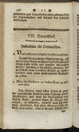 VIII. Hauptstück. Instruktion für Ortsaufseher.