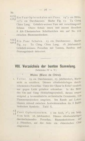 VIII. Verzeichnis der bunten Sammlung