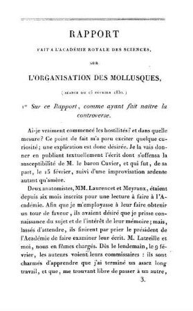 Rapport Fait A L'Académie Royale Des Sciences, Sur L'Organisation Des Mollusque, (Séance Du 15 Février 1830.) [...]